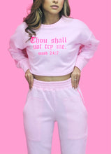 Load image into Gallery viewer, "Thou Shall Not Try Me" - Cropped Top Pink Sweater and High Rise Sweatpants (2 Piece Set)